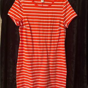 Old Navy Orange and White Cuffed Sleeve Sheath Dress